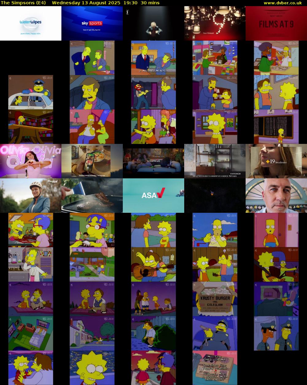 The Simpsons (E4) Wednesday 13 August 2025 19:30 - 20:00
