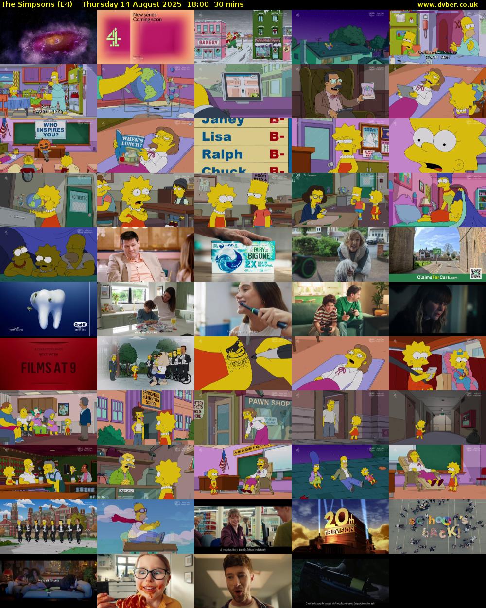 The Simpsons (E4) Thursday 14 August 2025 18:00 - 18:30