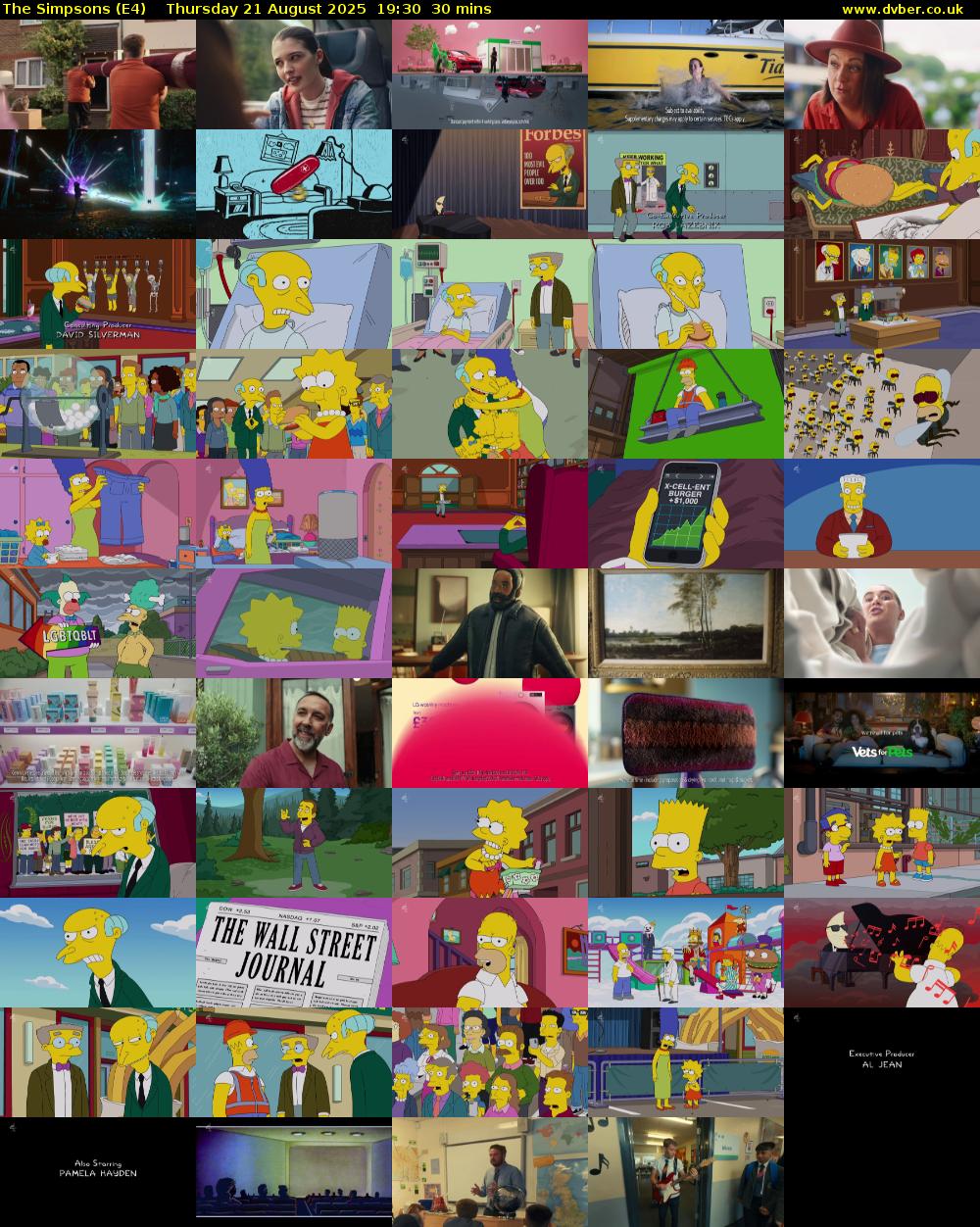 The Simpsons (E4) Thursday 21 August 2025 19:30 - 20:00