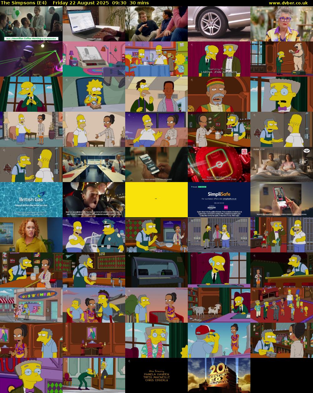 The Simpsons (E4) Friday 22 August 2025 09:30 - 10:00