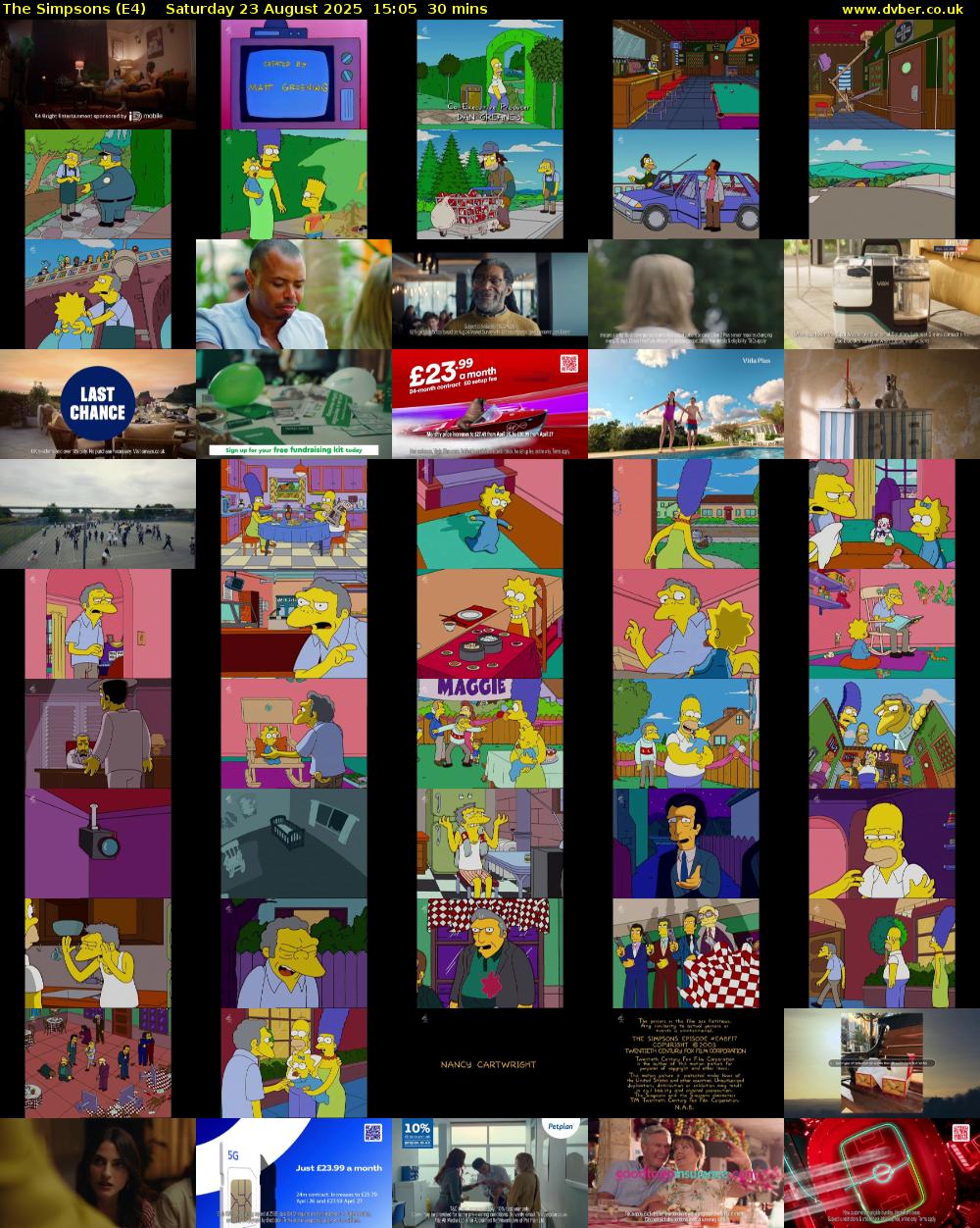 The Simpsons (E4) Saturday 23 August 2025 15:05 - 15:35