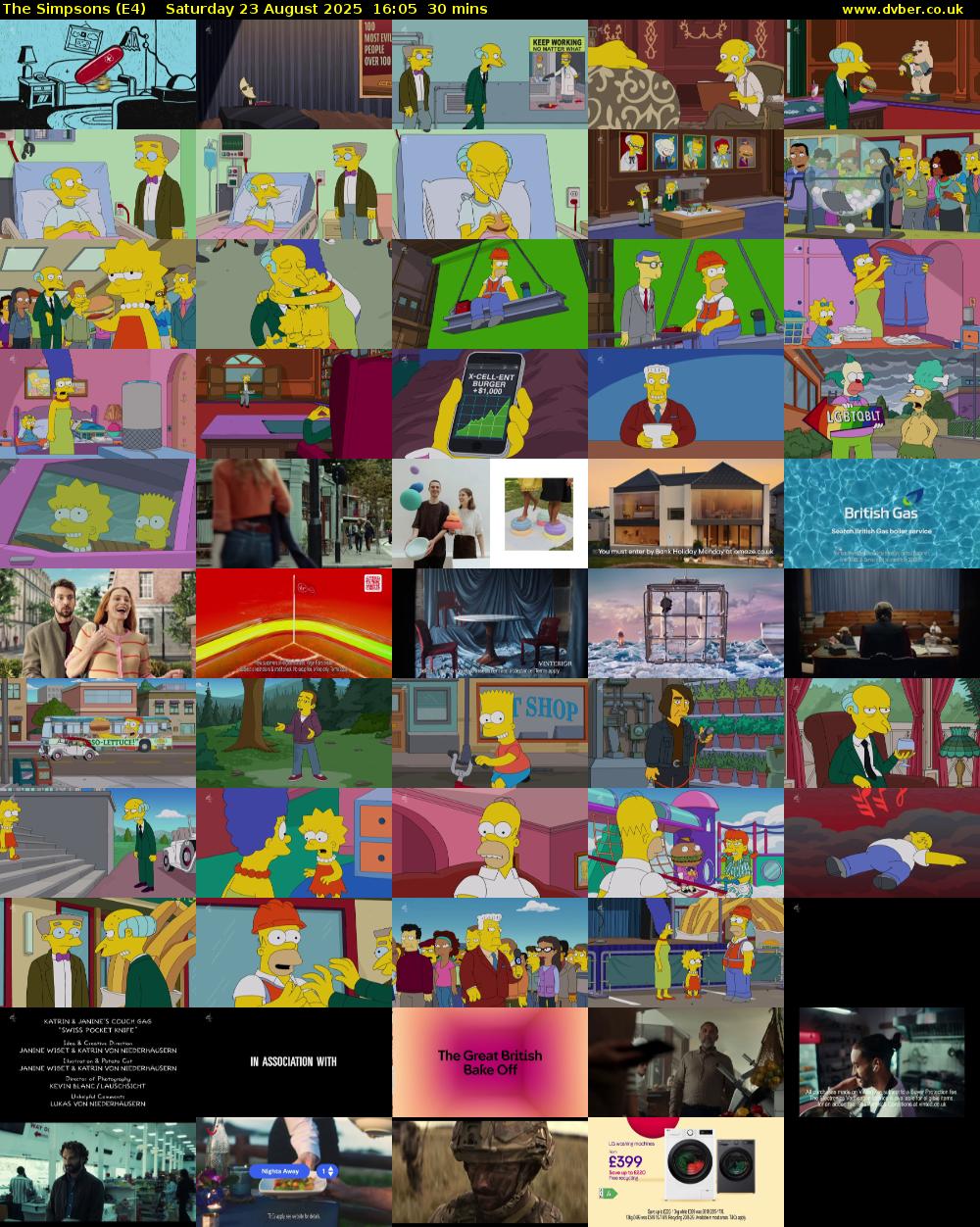 The Simpsons (E4) Saturday 23 August 2025 16:05 - 16:35