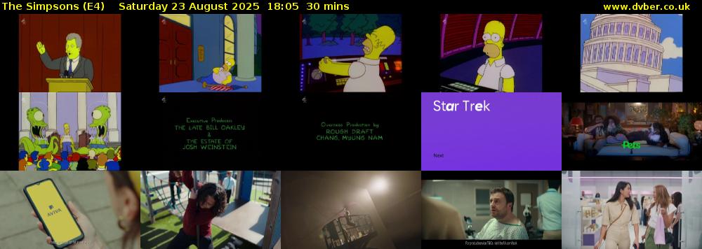 The Simpsons (E4) Saturday 23 August 2025 18:05 - 18:35