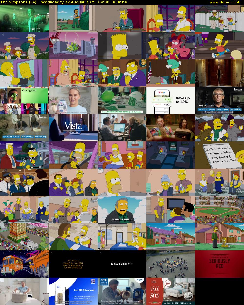 The Simpsons (E4) Wednesday 27 August 2025 09:00 - 09:30