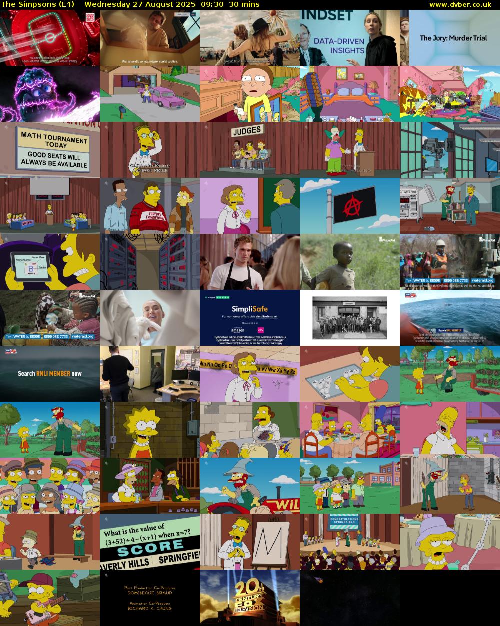 The Simpsons (E4) Wednesday 27 August 2025 09:30 - 10:00
