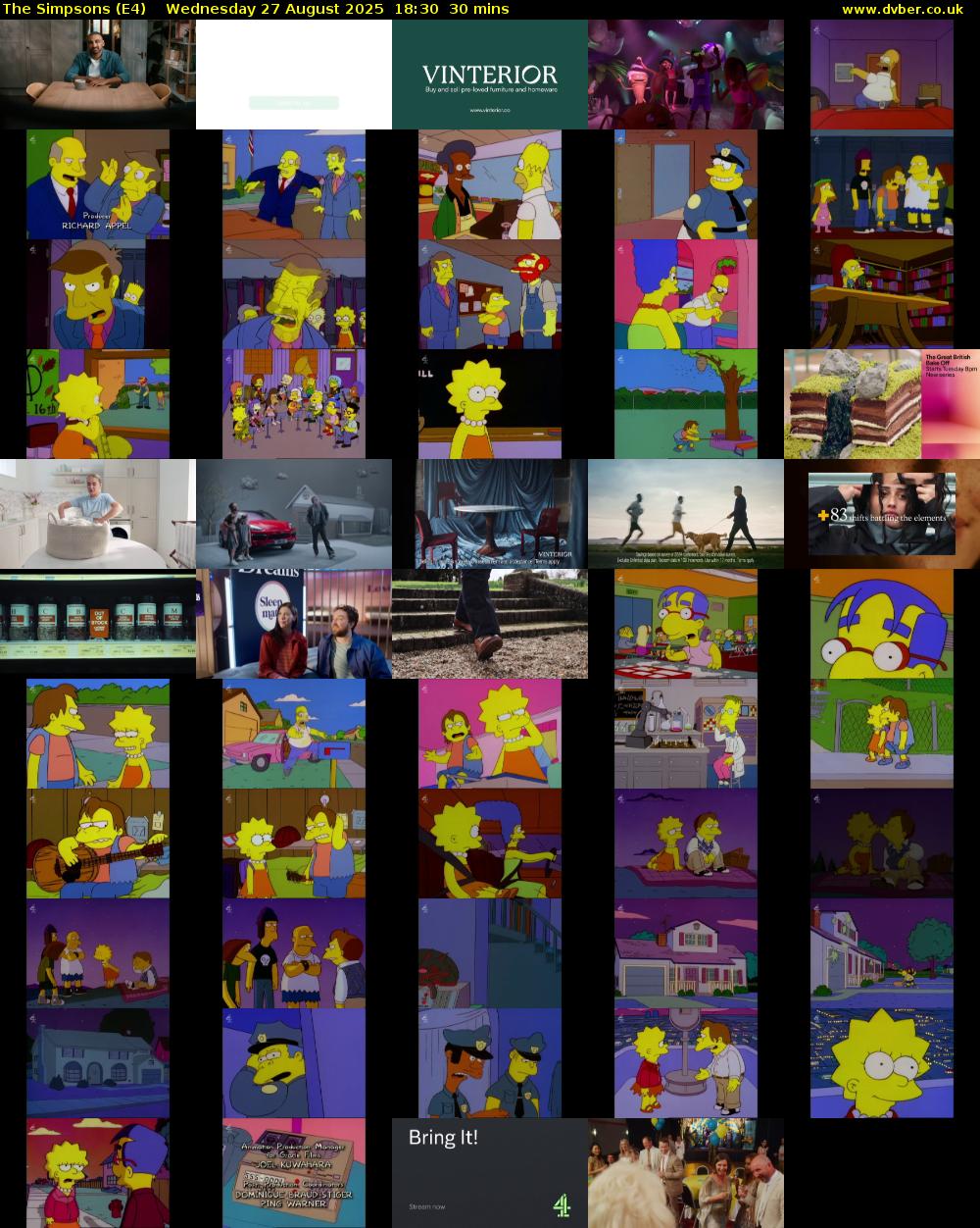The Simpsons (E4) Wednesday 27 August 2025 18:30 - 19:00
