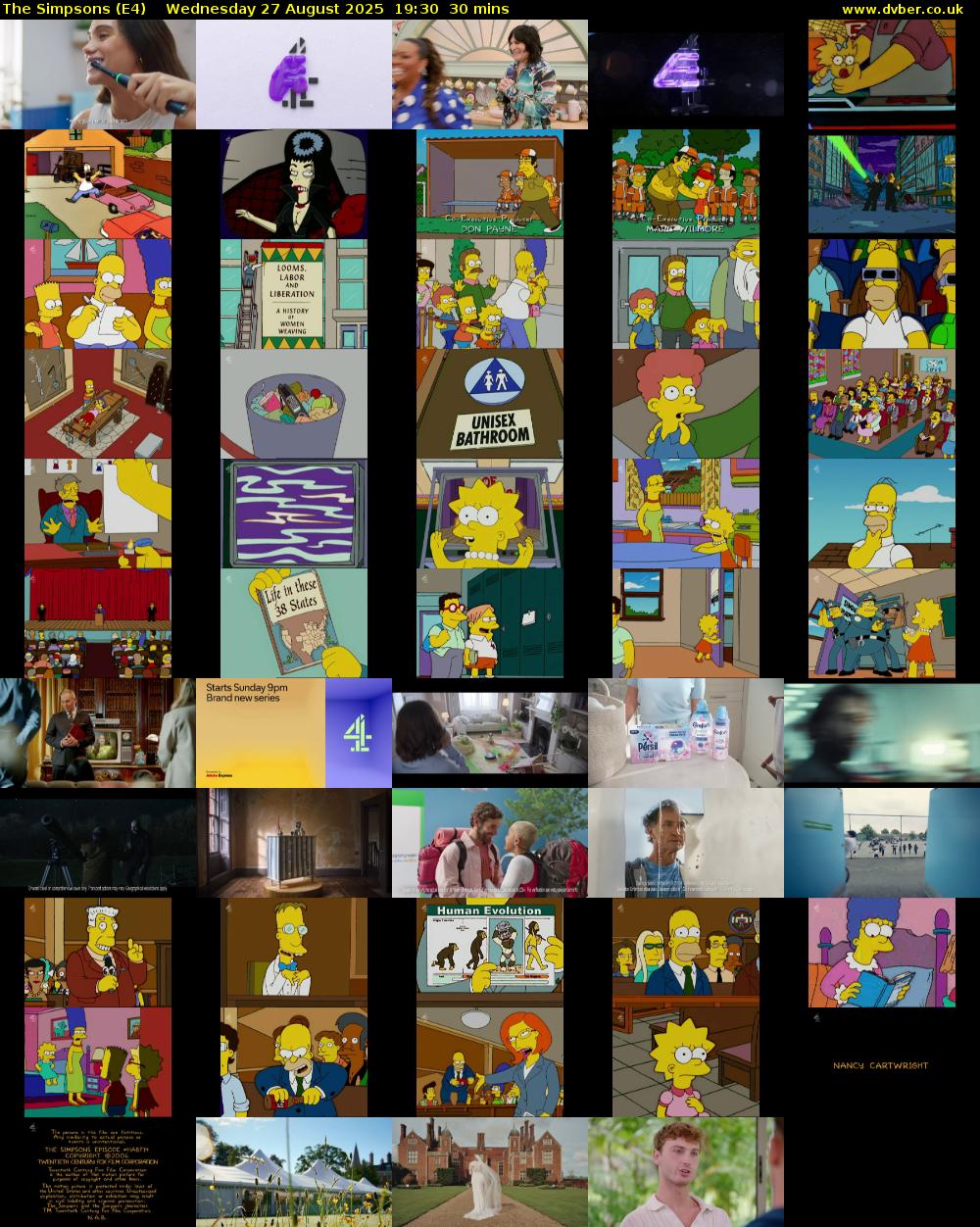 The Simpsons (E4) Wednesday 27 August 2025 19:30 - 20:00