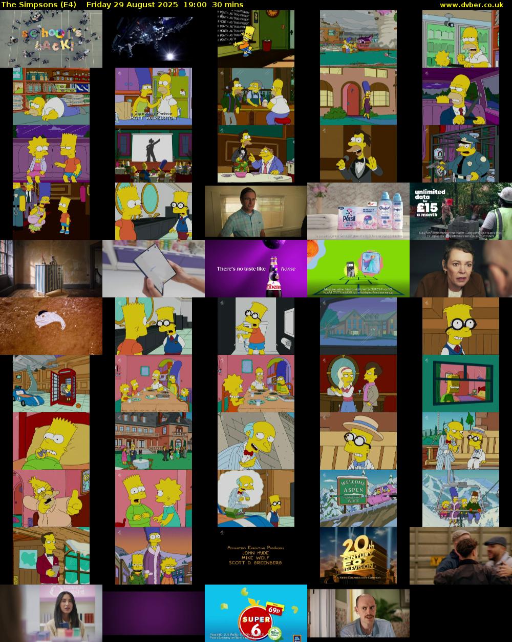 The Simpsons (E4) Friday 29 August 2025 19:00 - 19:30