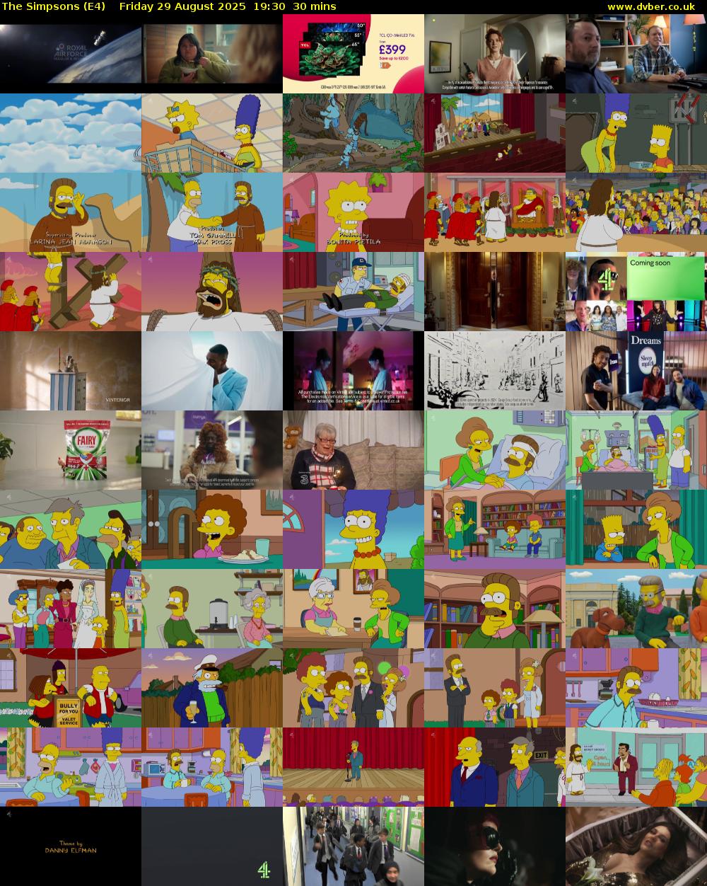 The Simpsons (E4) Friday 29 August 2025 19:30 - 20:00
