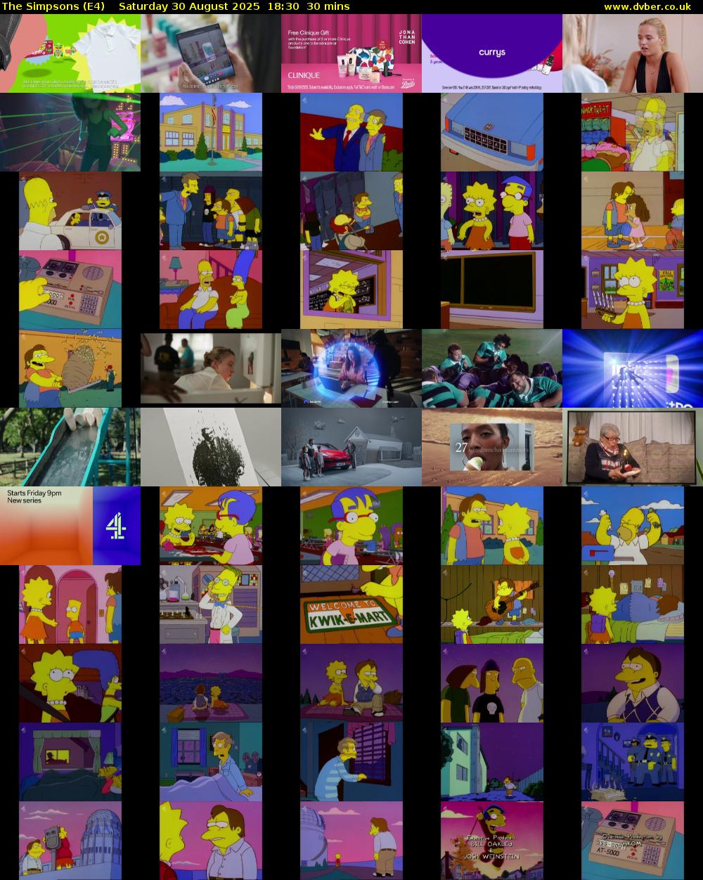 The Simpsons (E4) Saturday 30 August 2025 18:30 - 19:00