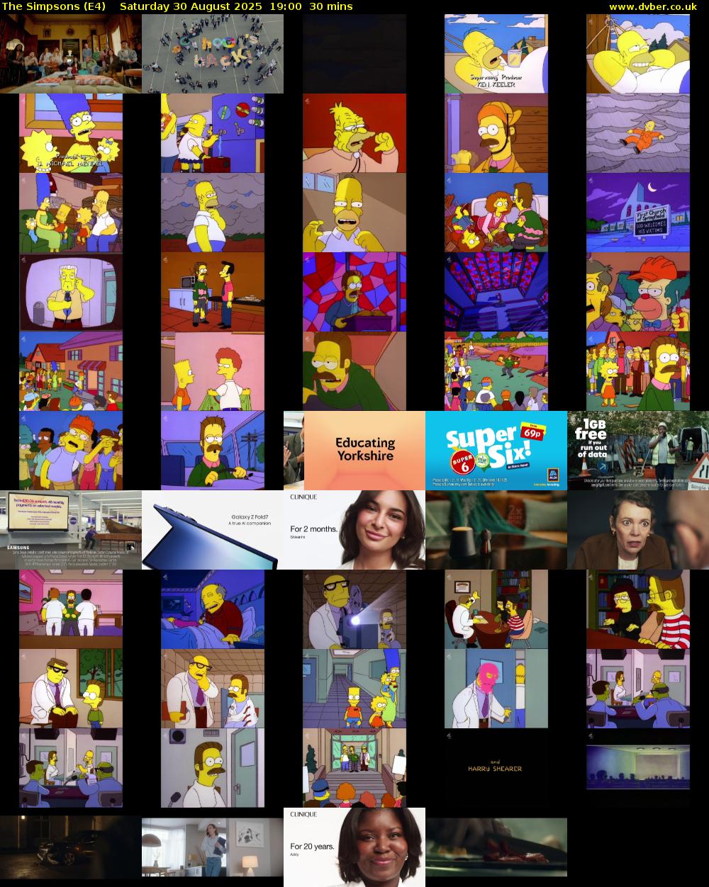 The Simpsons (E4) Saturday 30 August 2025 19:00 - 19:30