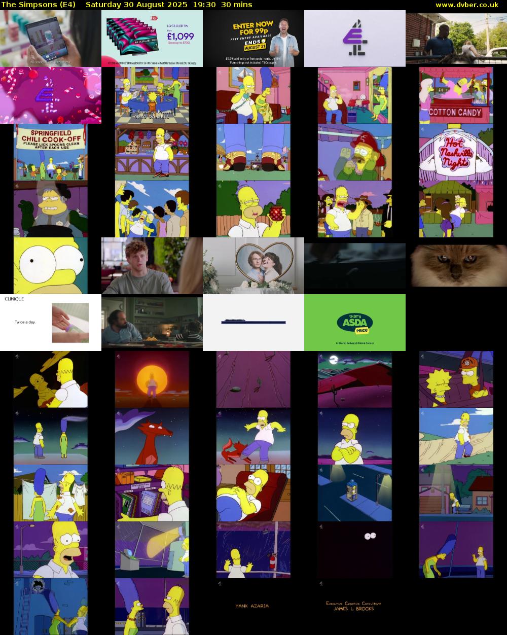 The Simpsons (E4) Saturday 30 August 2025 19:30 - 20:00