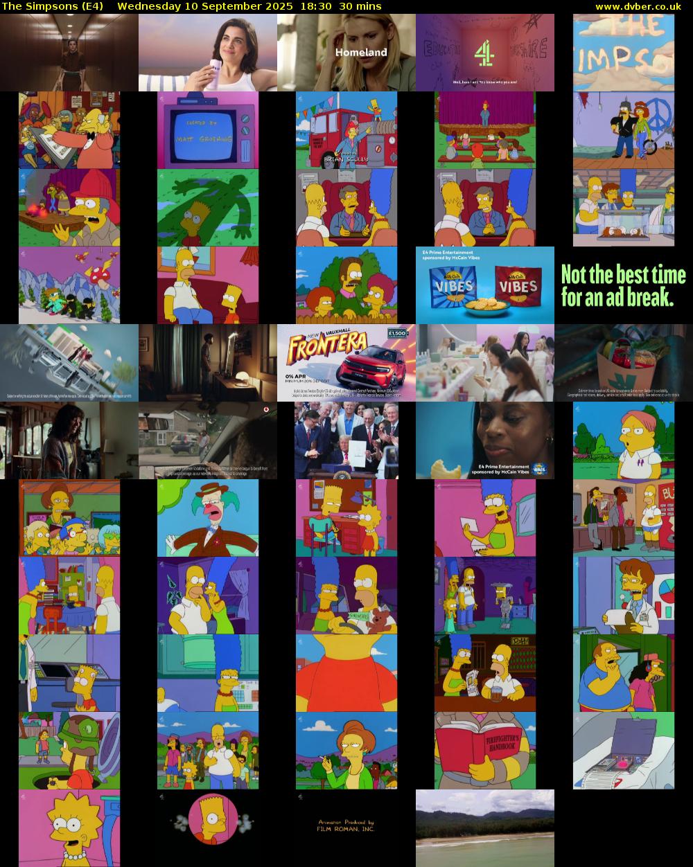 The Simpsons (E4) Wednesday 10 September 2025 18:30 - 19:00