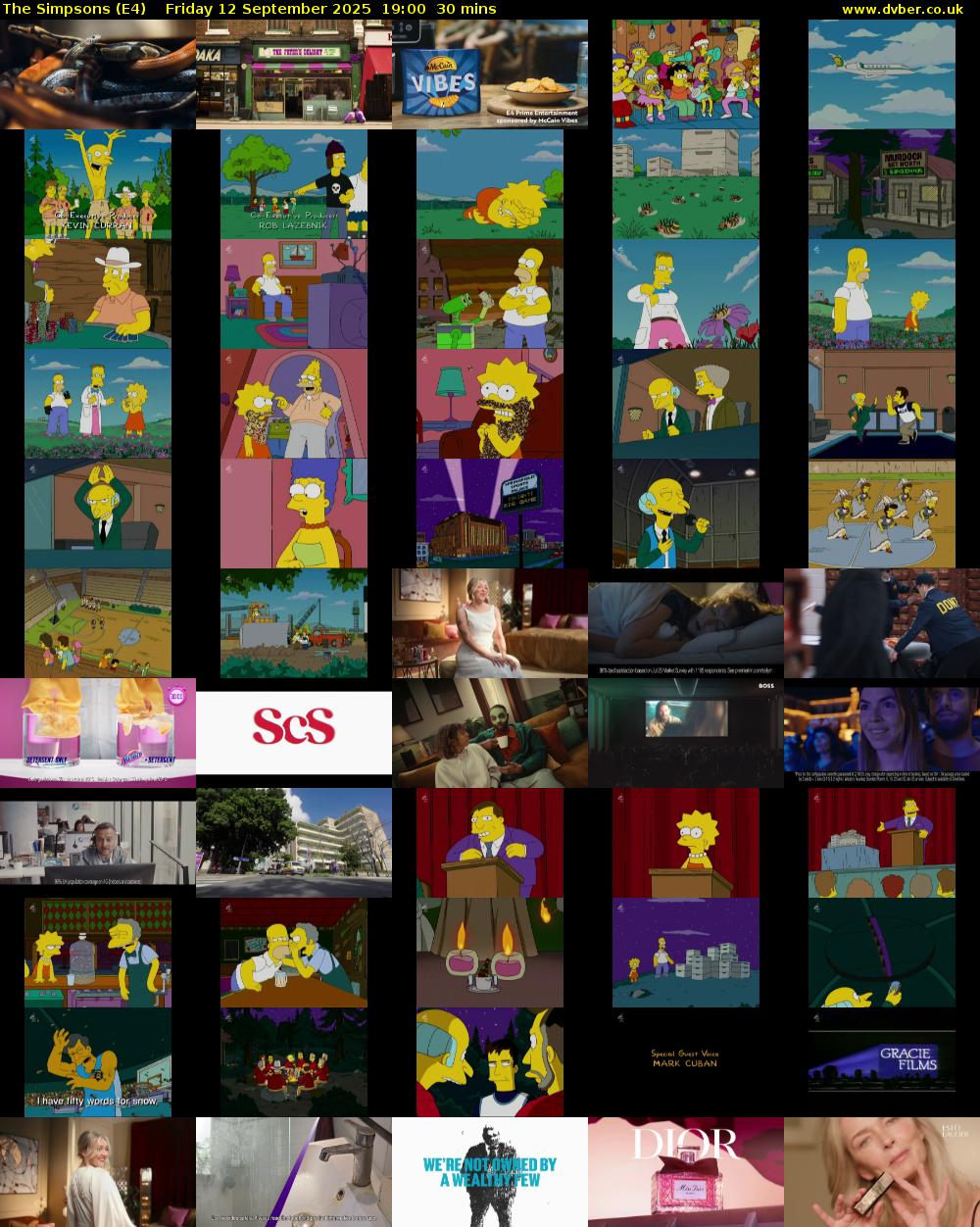 The Simpsons (E4) Friday 12 September 2025 19:00 - 19:30