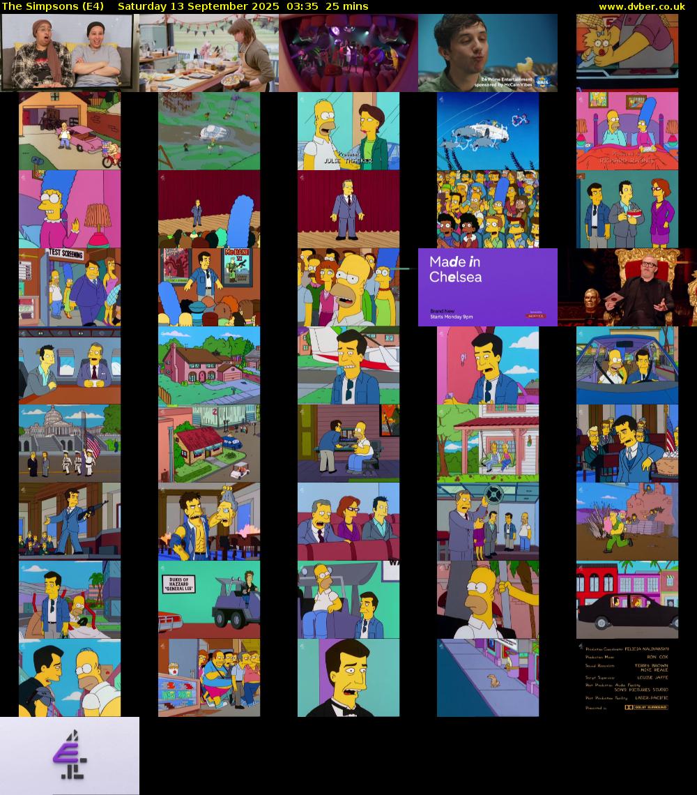 The Simpsons (E4) Saturday 13 September 2025 03:35 - 04:00