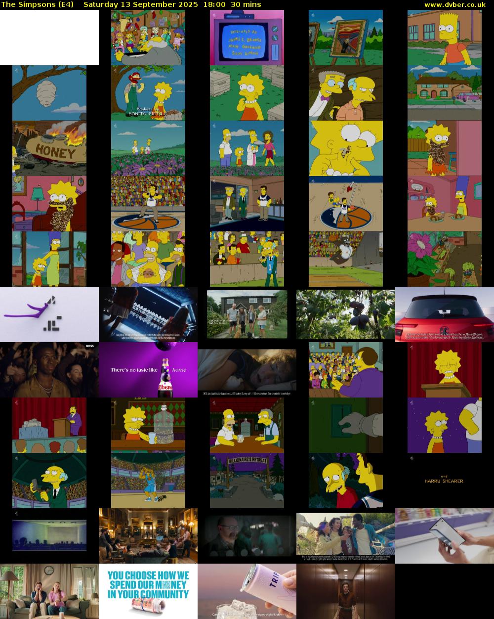 The Simpsons (E4) Saturday 13 September 2025 18:00 - 18:30