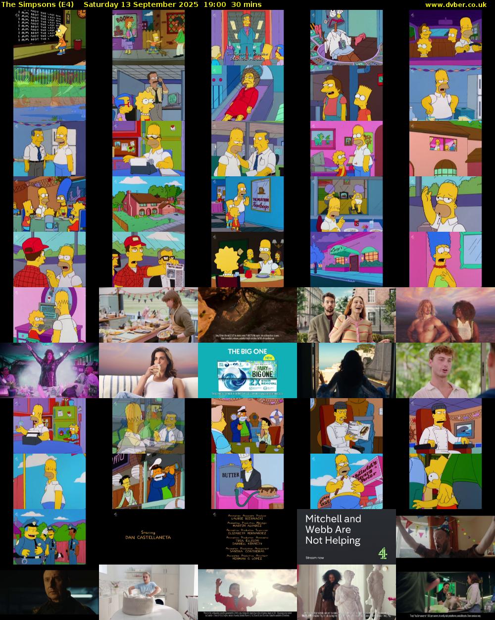 The Simpsons (E4) Saturday 13 September 2025 19:00 - 19:30