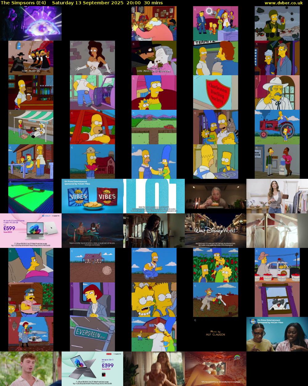The Simpsons (E4) Saturday 13 September 2025 20:00 - 20:30