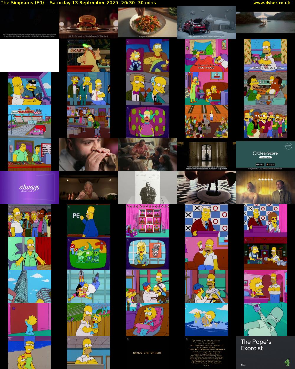 The Simpsons (E4) Saturday 13 September 2025 20:30 - 21:00
