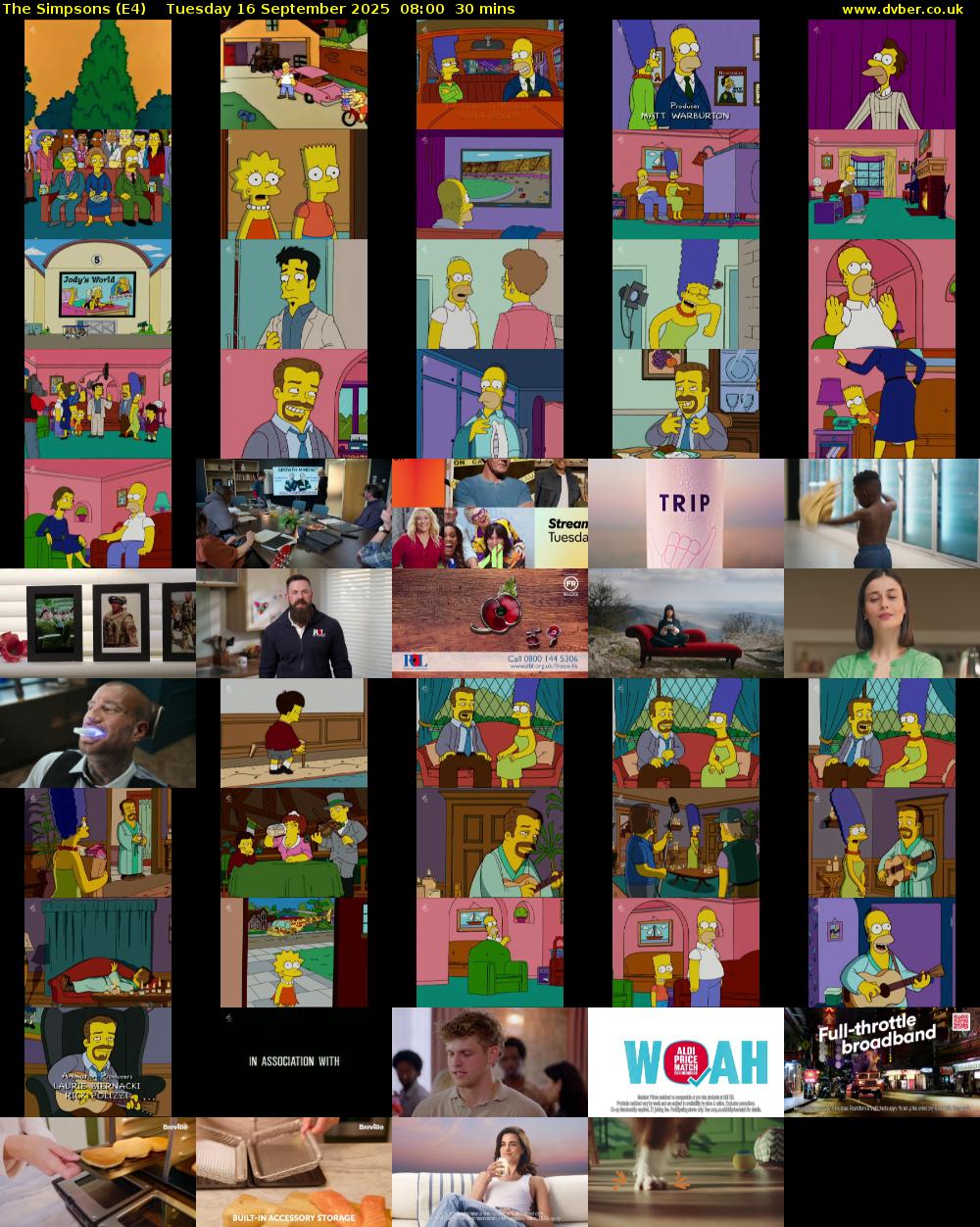 The Simpsons (E4) Tuesday 16 September 2025 08:00 - 08:30