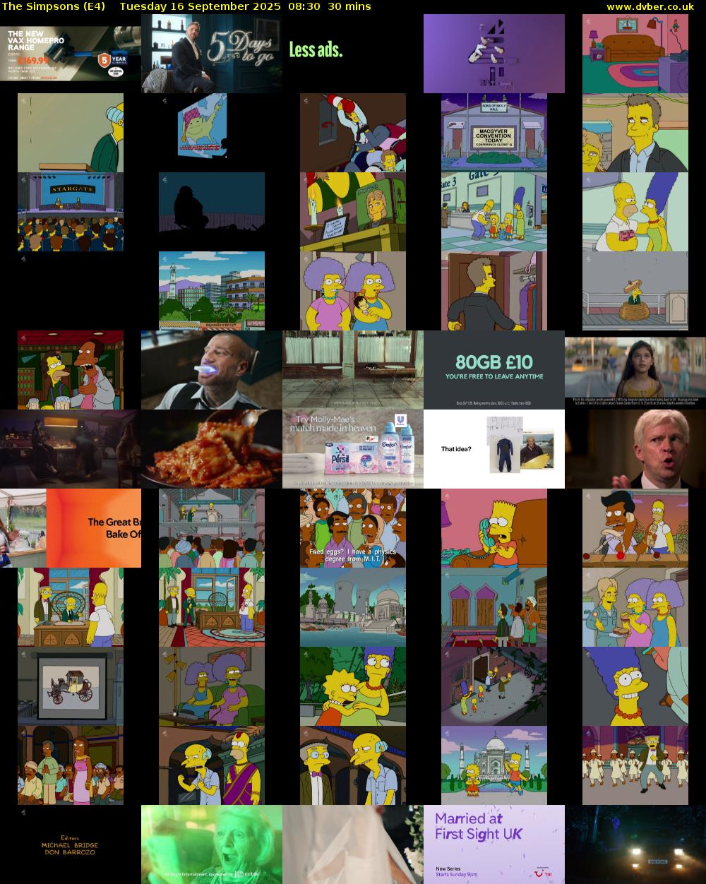 The Simpsons (E4) Tuesday 16 September 2025 08:30 - 09:00