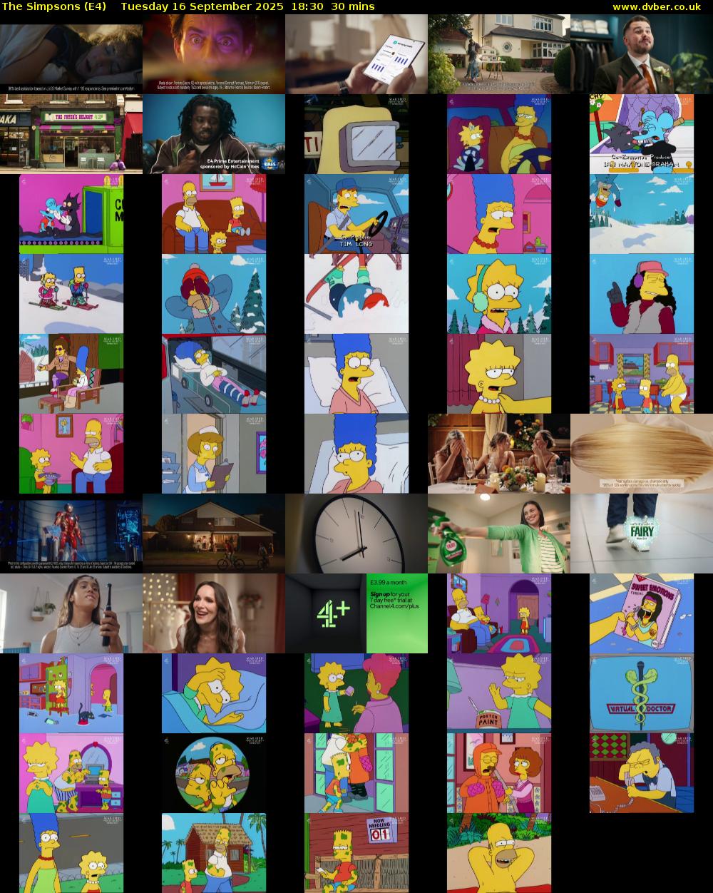 The Simpsons (E4) Tuesday 16 September 2025 18:30 - 19:00