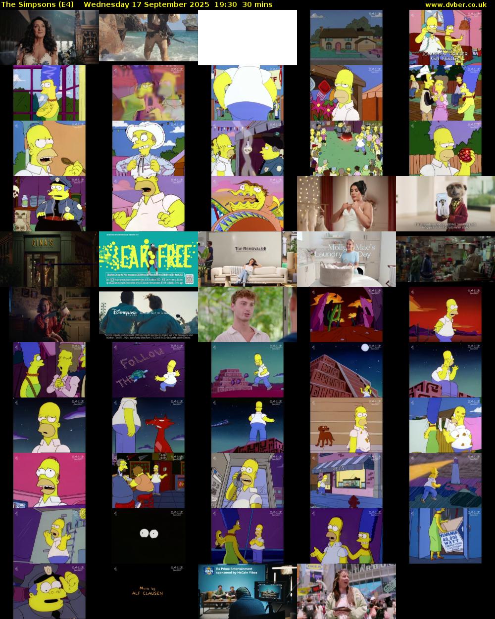 The Simpsons (E4) Wednesday 17 September 2025 19:30 - 20:00