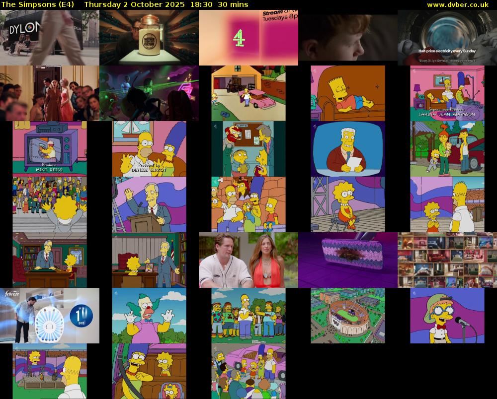 The Simpsons (E4) Thursday 2 October 2025 18:30 - 19:00