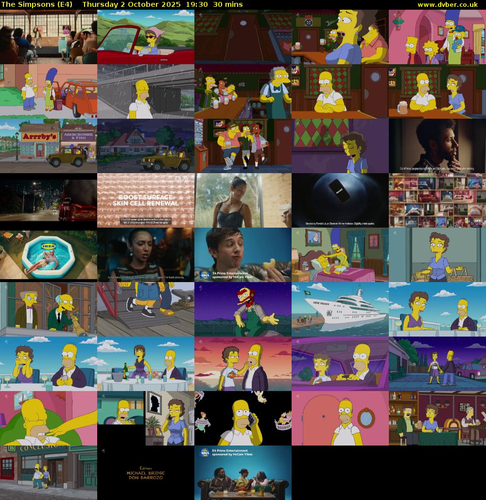 The Simpsons (E4) Thursday 2 October 2025 19:30 - 20:00
