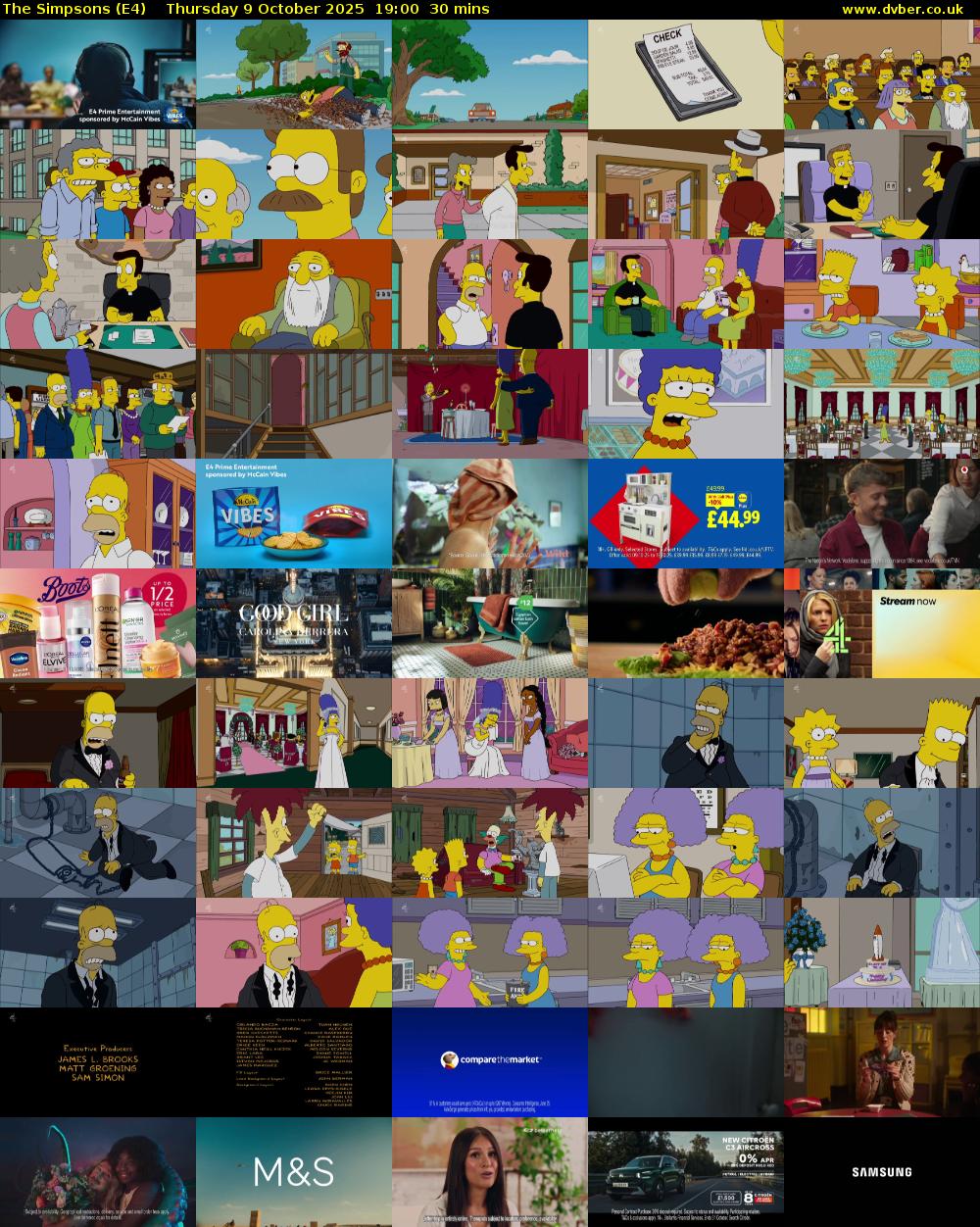 The Simpsons (E4) Thursday 9 October 2025 19:00 - 19:30