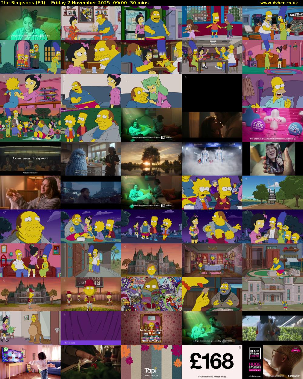 The Simpsons (E4) Friday 7 November 2025 09:00 - 09:30