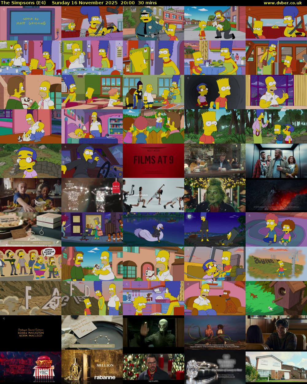 The Simpsons (E4) Sunday 16 November 2025 20:00 - 20:30