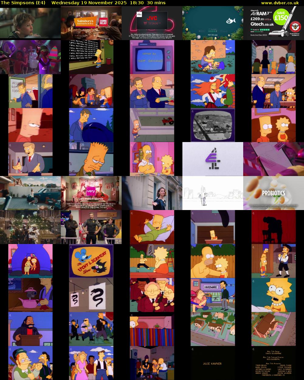 The Simpsons (E4) Wednesday 19 November 2025 18:30 - 19:00