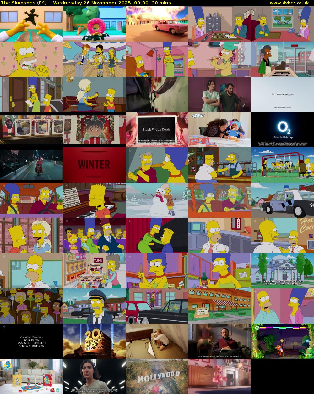 The Simpsons (E4) Wednesday 26 November 2025 09:00 - 09:30