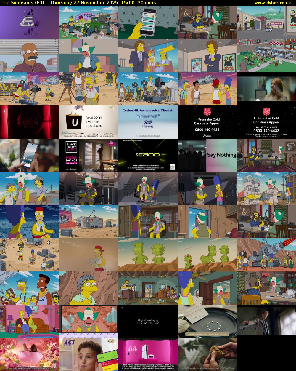 The Simpsons (E4) Thursday 27 November 2025 15:00 - 15:30