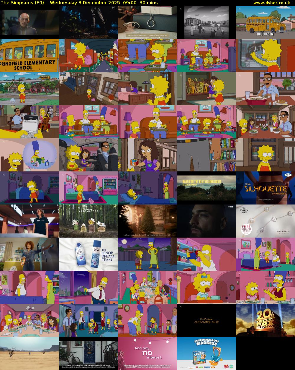 The Simpsons (E4) Wednesday 3 December 2025 09:00 - 09:30