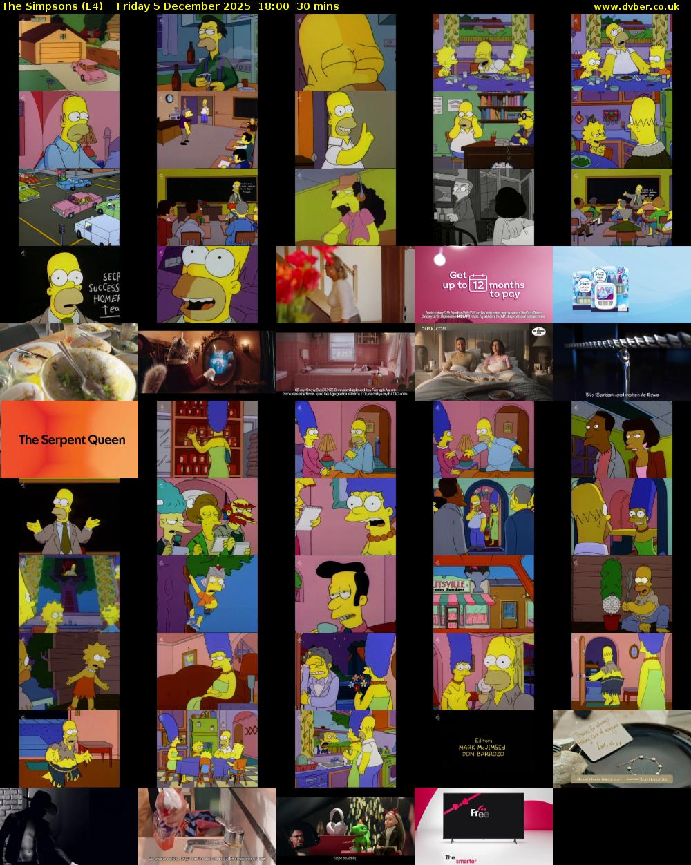 The Simpsons (E4) Friday 5 December 2025 18:00 - 18:30