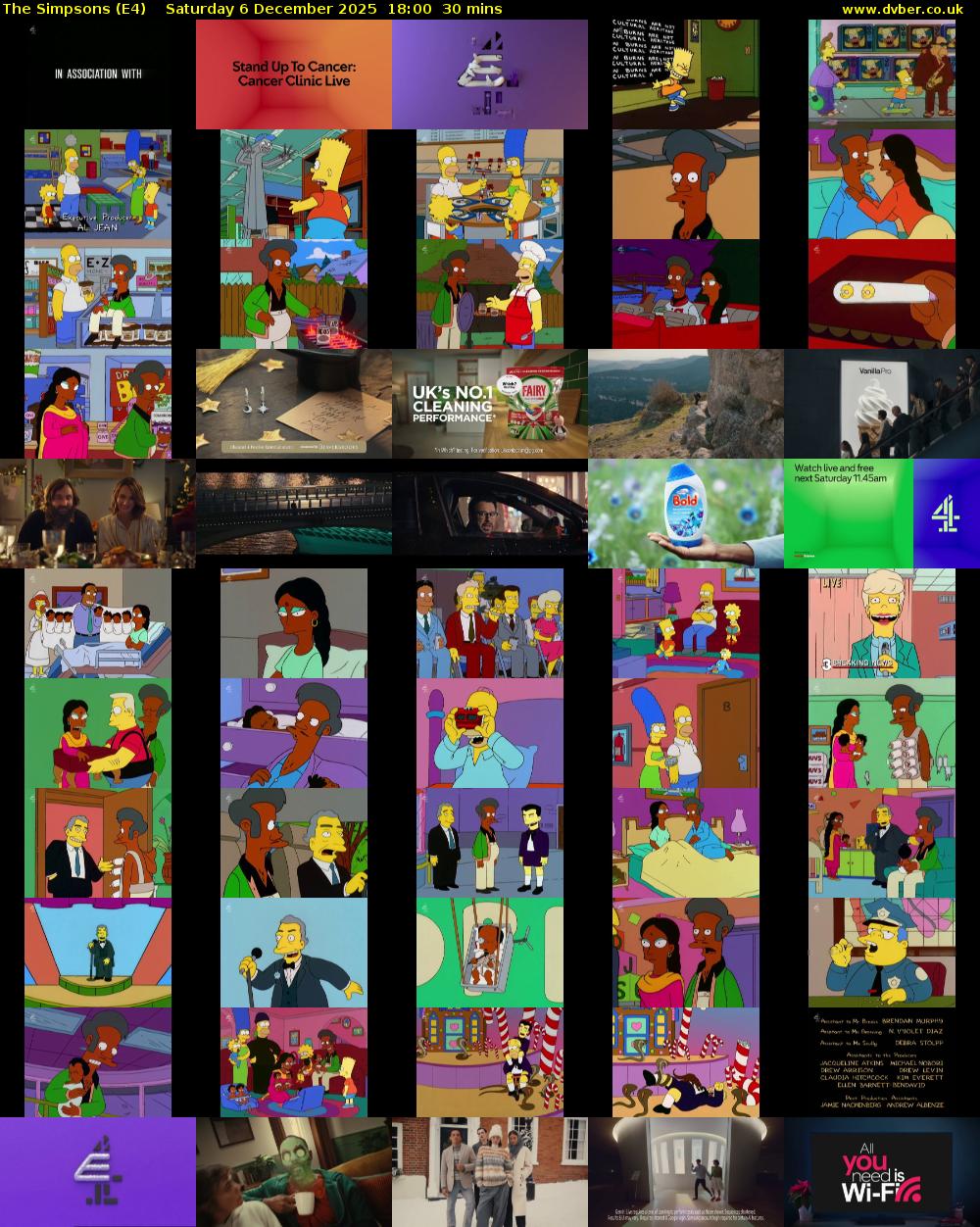 The Simpsons (E4) Saturday 6 December 2025 18:00 - 18:30