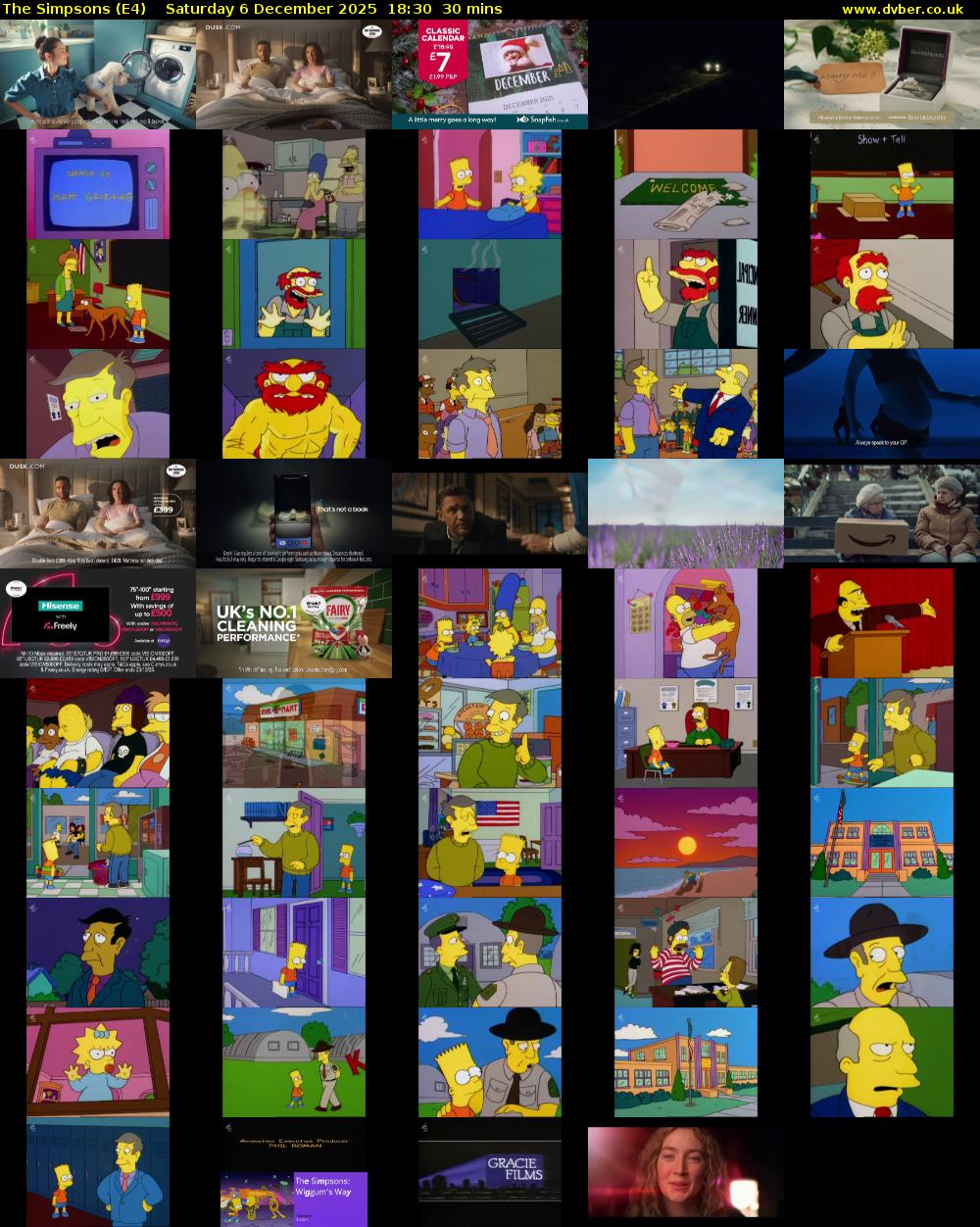 The Simpsons (E4) Saturday 6 December 2025 18:30 - 19:00