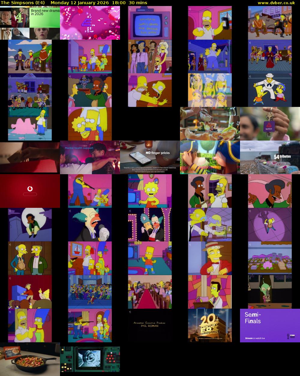 The Simpsons (E4) Monday 12 January 2026 18:00 - 18:30