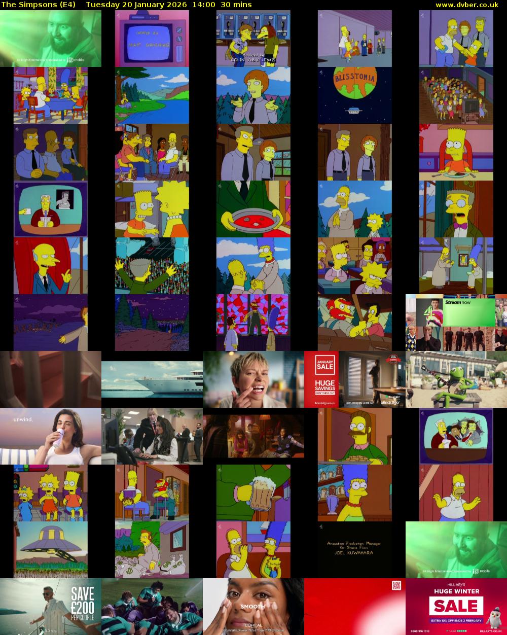 The Simpsons (E4) Tuesday 20 January 2026 14:00 - 14:30