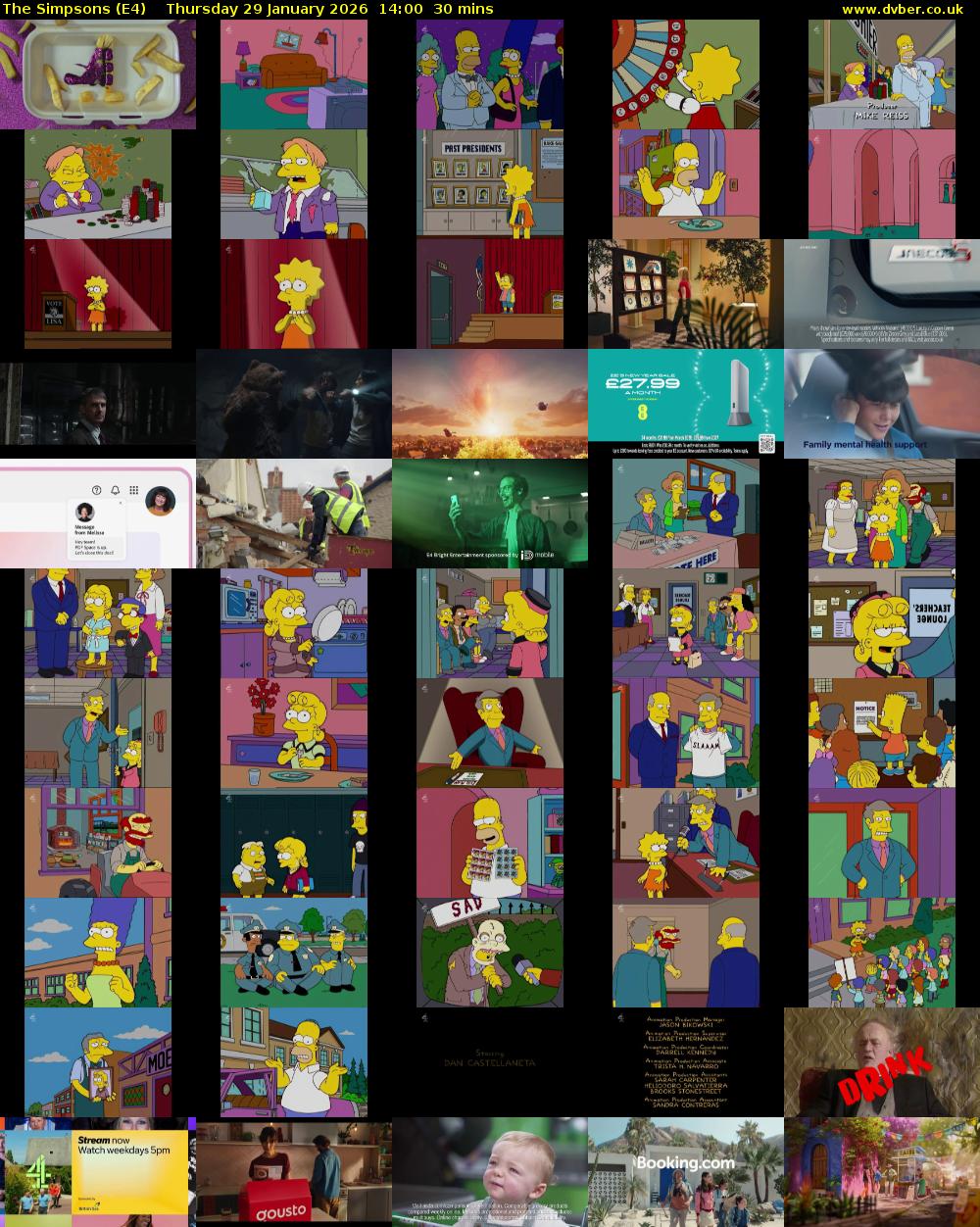The Simpsons (E4) Thursday 29 January 2026 14:00 - 14:30