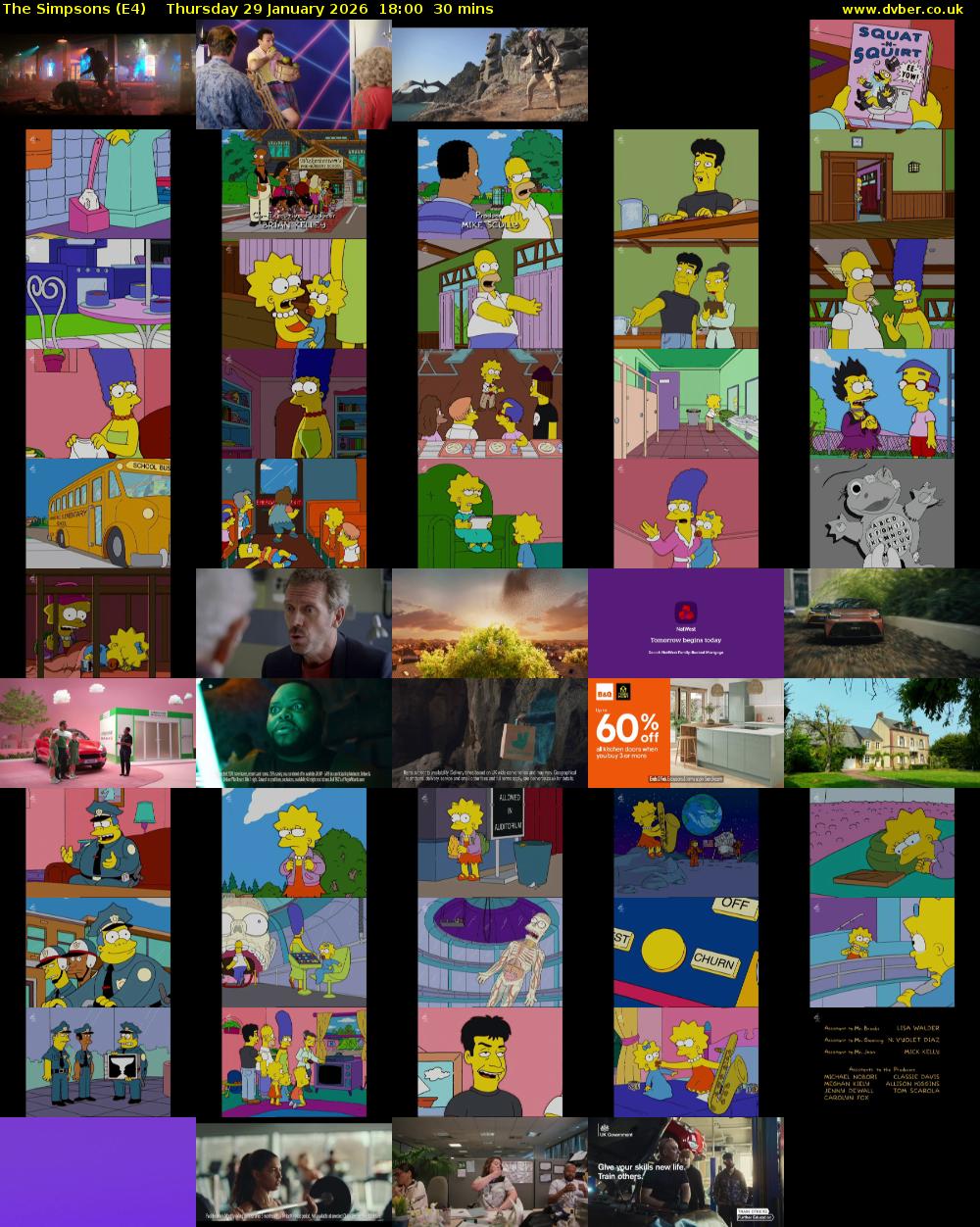 The Simpsons (E4) Thursday 29 January 2026 18:00 - 18:30