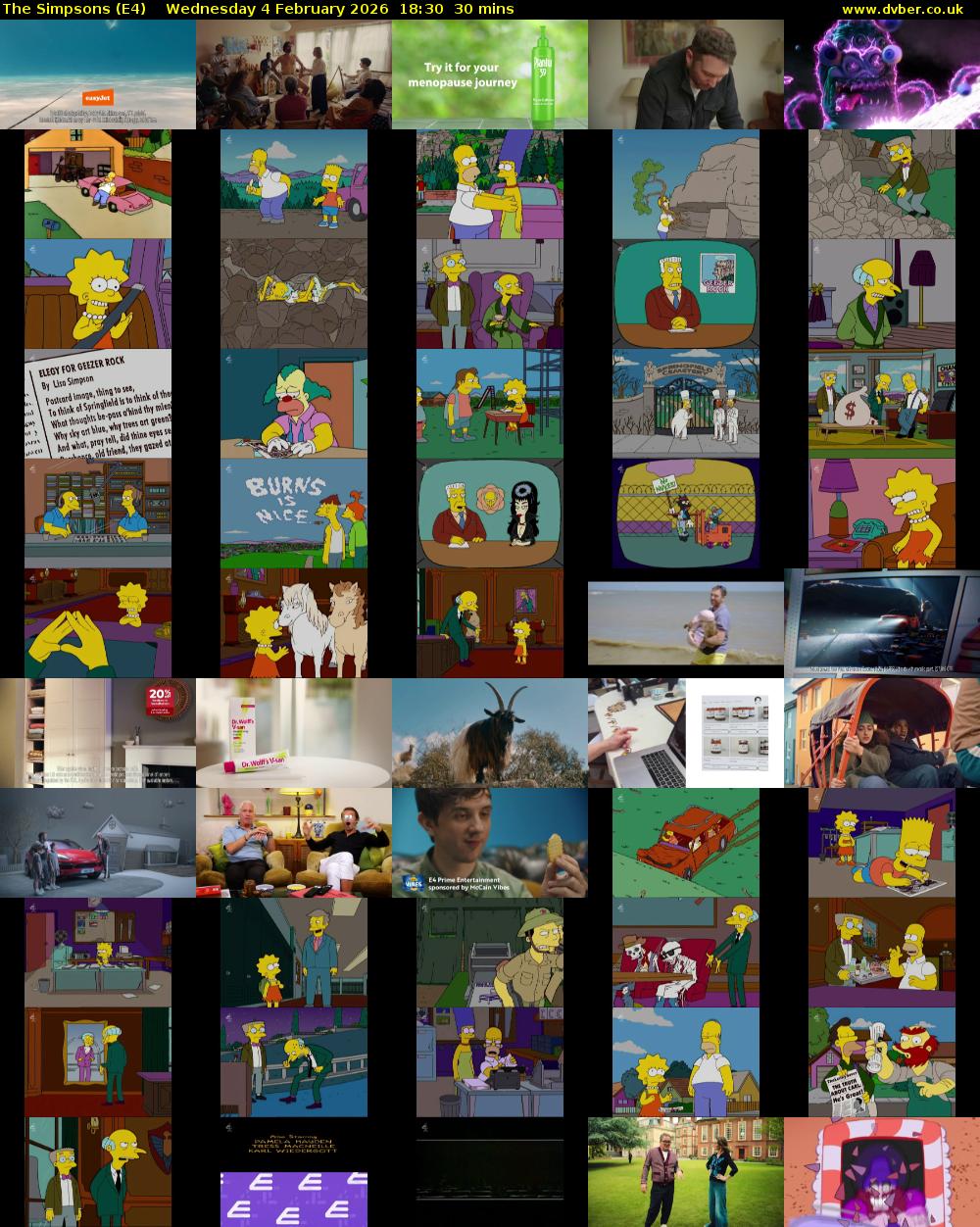 The Simpsons (E4) Wednesday 4 February 2026 18:30 - 19:00