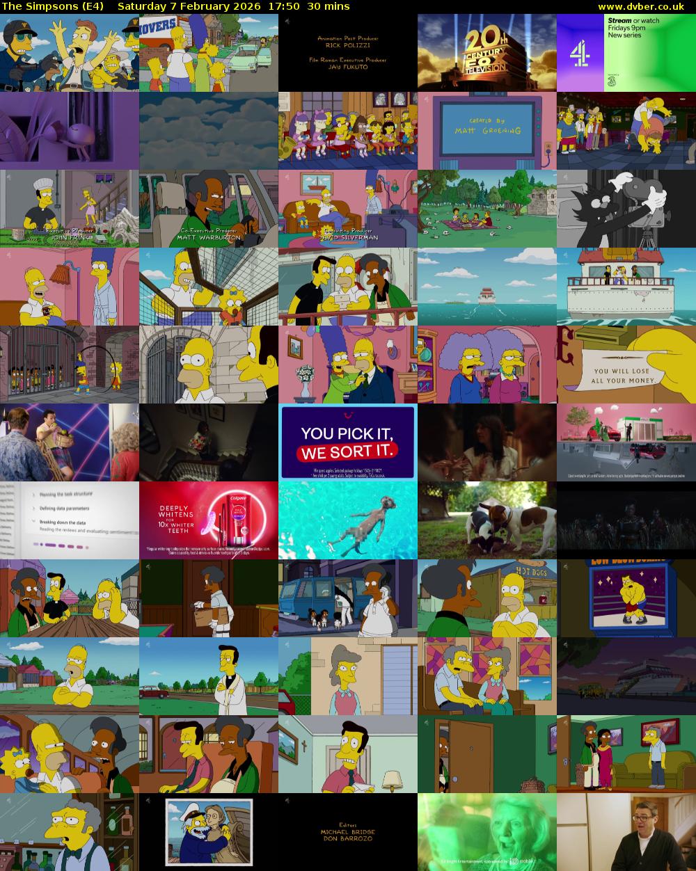 The Simpsons (E4) Saturday 7 February 2026 17:50 - 18:20