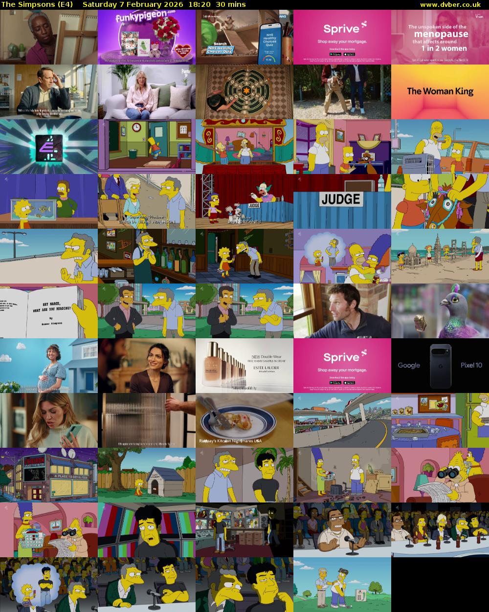 The Simpsons (E4) Saturday 7 February 2026 18:20 - 18:50