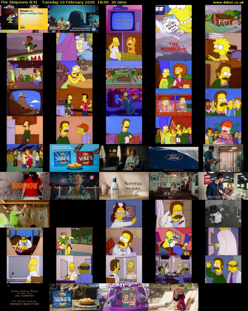 The Simpsons (E4) Tuesday 10 February 2026 18:00 - 18:30