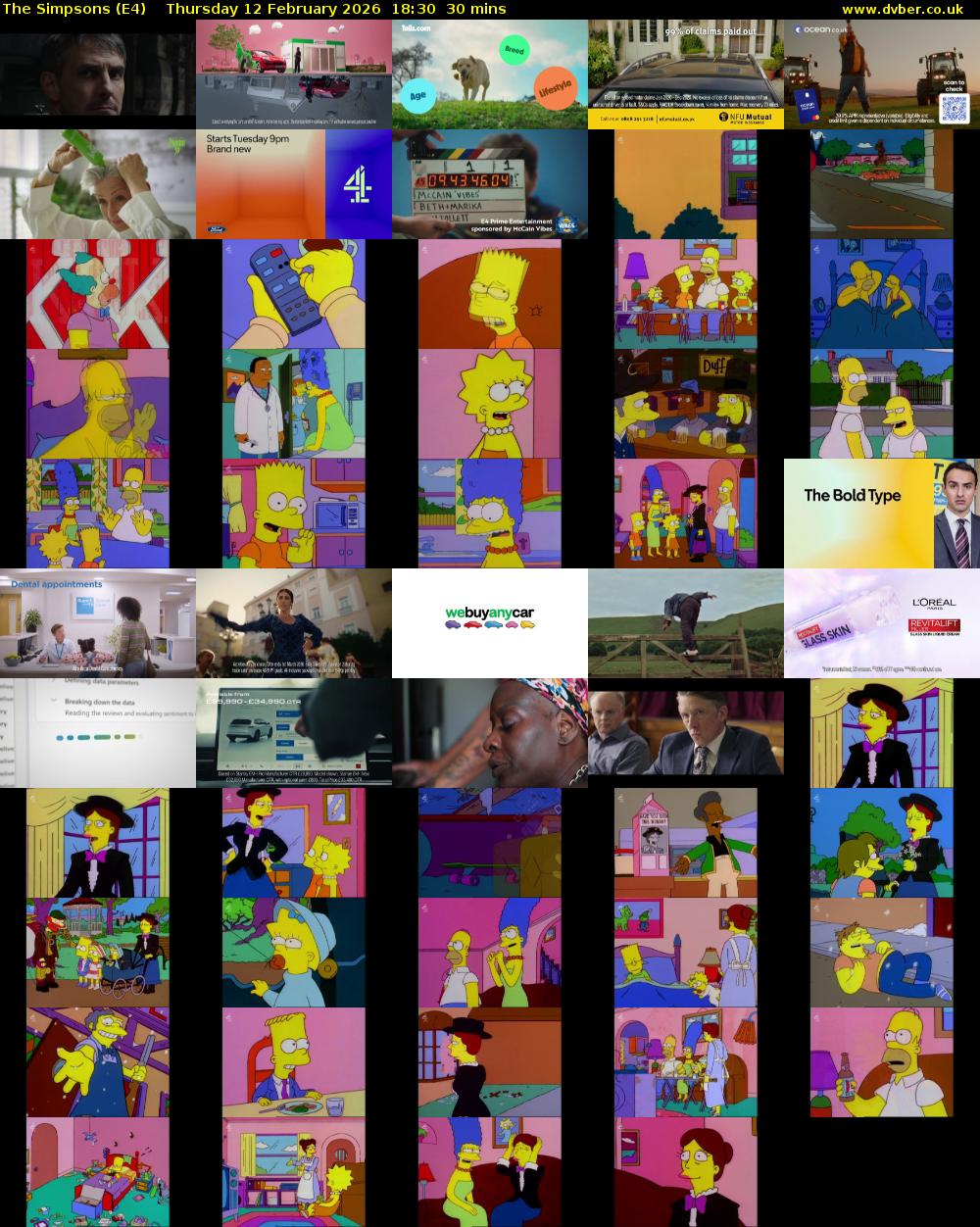 The Simpsons (E4) Thursday 12 February 2026 18:30 - 19:00
