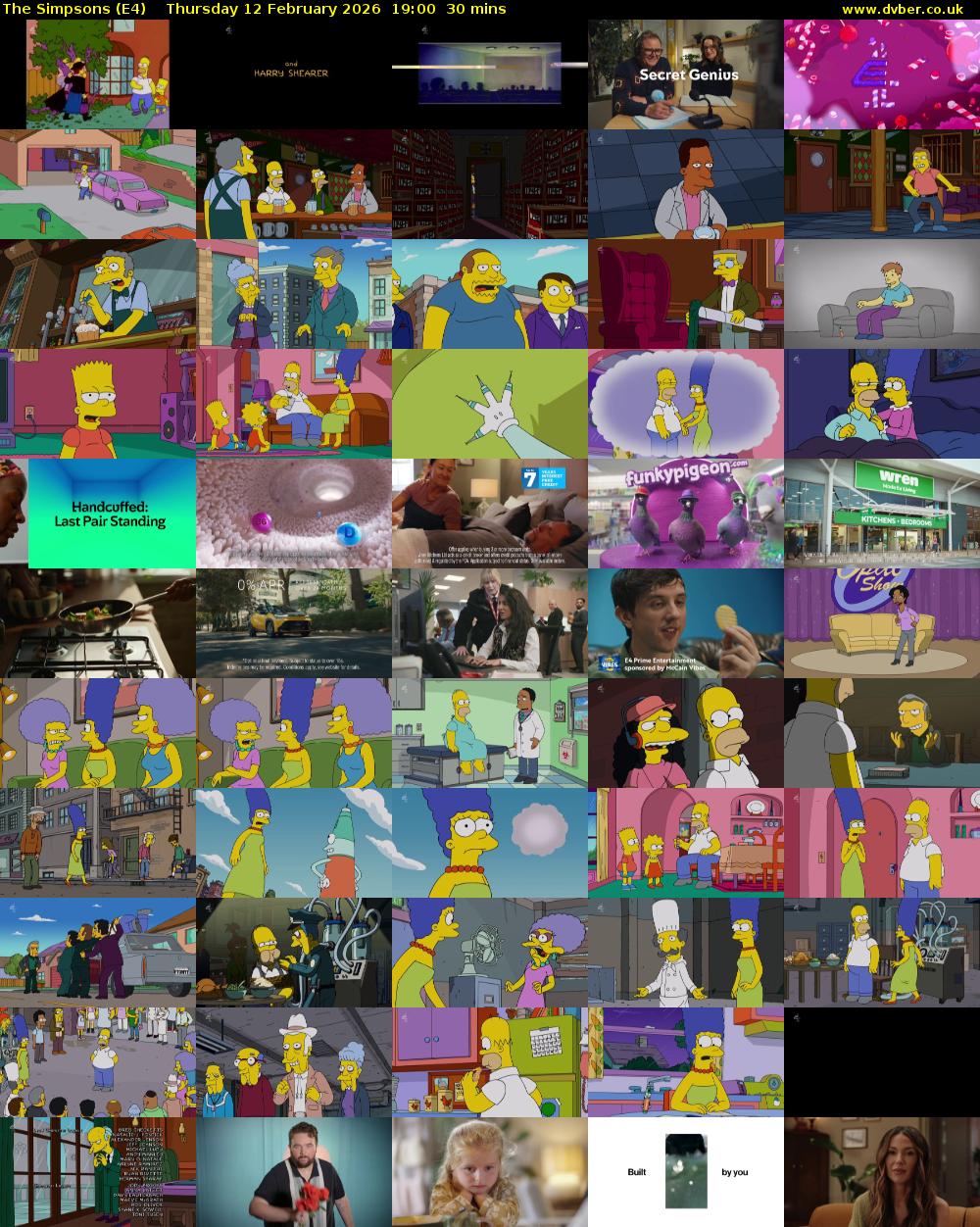 The Simpsons (E4) Thursday 12 February 2026 19:00 - 19:30