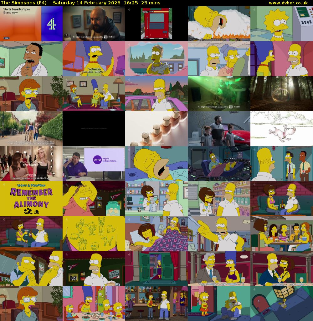 The Simpsons (E4) Saturday 14 February 2026 16:25 - 16:50